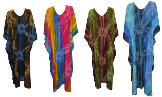 Womens Plus Size Kaftan Boho Hippie Spot Tie-Dye Batwing Sleeves Loungewear Free Size Up To 28