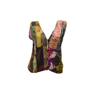 Handmade Upcycled Waistcoats Funky Boho Retro Patchwork Vest Size 12 P6