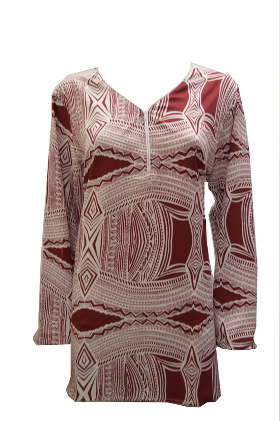 Plus size patterned long sleeve high low zip aztec tribal print light weight tunic dress