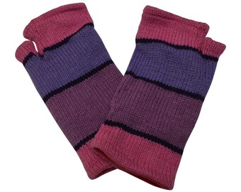 Tricot fait à la main 100% laine hiver mitaines chauffe-mains polaire doublure gants taille unique rose/violet P23