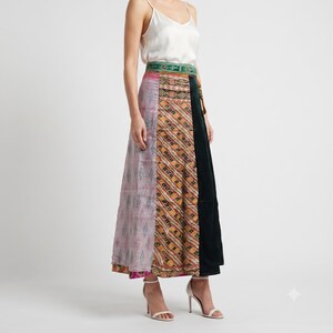 Boho Upcycled Rayon Wrap Skirt: Patchwork Maxi Sarong