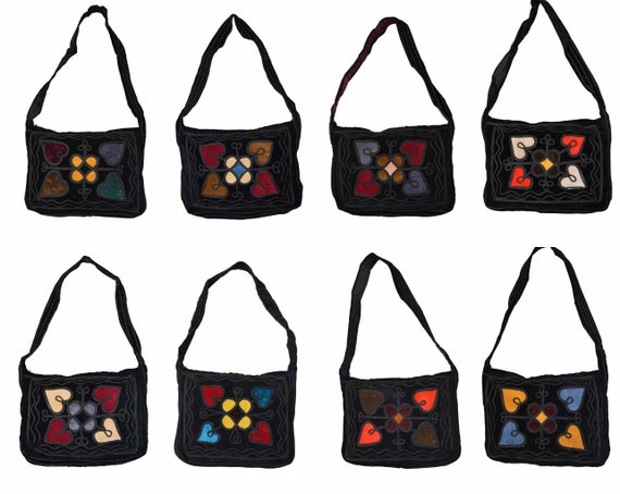 Handmade boho hippie recycled velvet across body shoulder bag embroidered purse p1 - p8