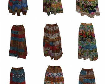 Upcycled Rockabilly Skirt Full Floral Mix tier Patchwork Skirt Multi Free Size up to 18 P11-P19