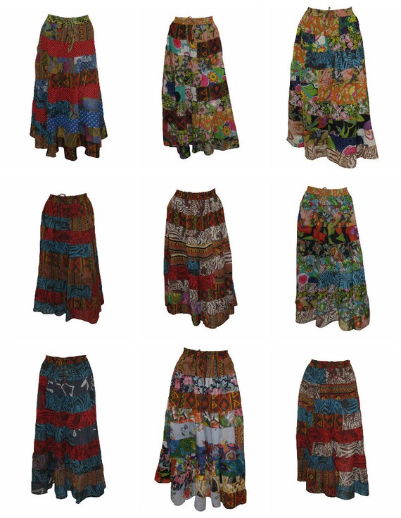Upcycled Rockabilly Skirt Full Floral Mix tier Patchwork Skirt Multi Free Size up to 18 P11-P19