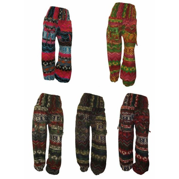 Women's Ladies Boho Lounge Wear Aztec Print Winter Shirred Waist Harem Pants Free Size UP To 24 P1-5