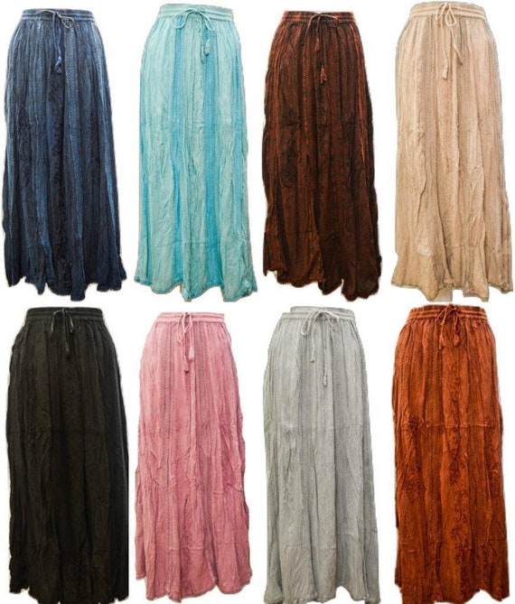 Boho Plus Size Skirt Semi Lace Embroidered Tone To Tone Hippie Gypsy Maxi Free size 10 - 22