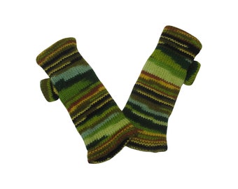 Chauffe-mains tricotés à la main 100% laine Gants d'hiver doublés de polaire à rayures sans doigts Taille unique P7
