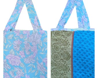 Recycled Reusable Reversible Sari Boho Lightweight Abstract Print Beach Tote Shoulder Bag P92