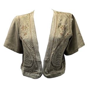 Womens Cropped Shrug Embroidered Retro Short Sleeve Boho Cardigan Free Size Up To 16