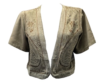 Womens Cropped Shrug Embroidered Retro Short Sleeve Boho Cardigan Free Size Up To 16