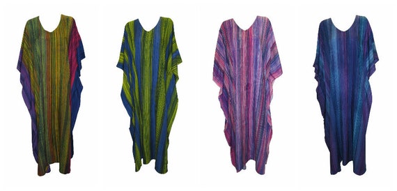 Plus Size Boho Hippie Abstract Stripes Kaftan Batwing Sleeves Loungewear Free Size Up To 38