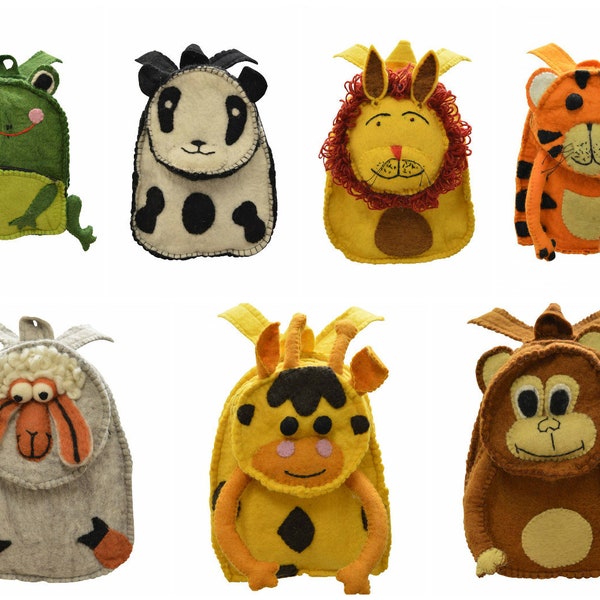 Handmade Recycled Backpacks Children's Felt Animal Character Funky Bags