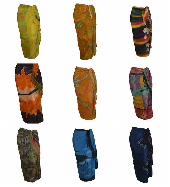 Boho Abstract Hand Printed Sarong Hippie Tasselled Wrap Around Tie Skirt P10-P18