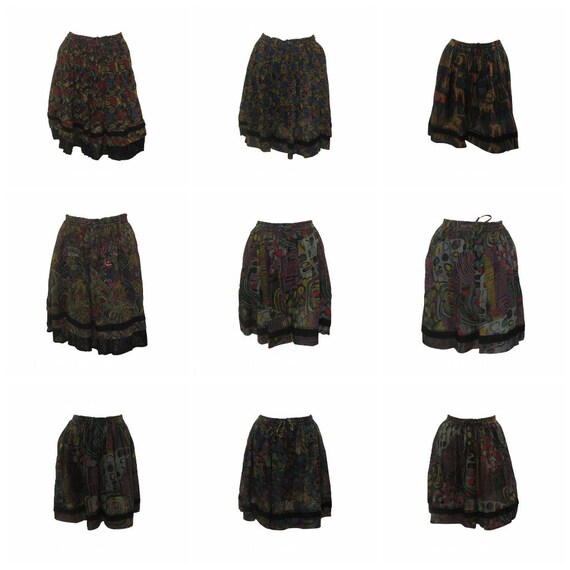 Recycled Retro print Skater Skirt Boho Abstract Lightweight Flowy Miniskirt Free Size 8-16 P1-P9