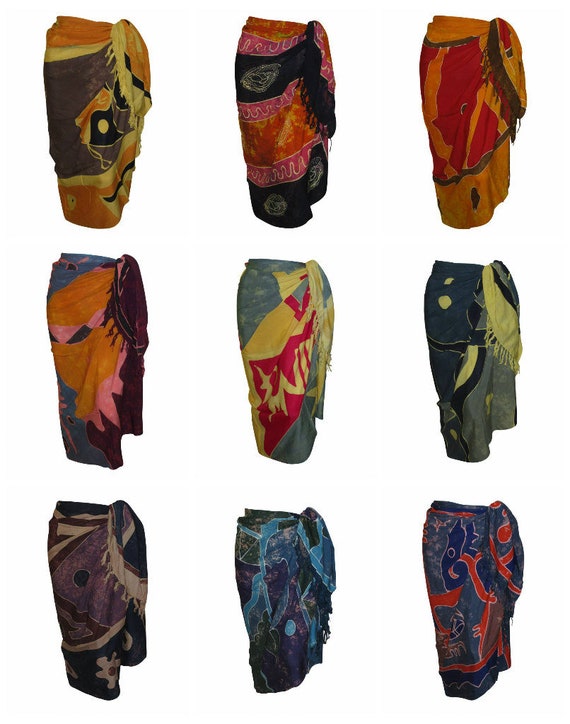 Boho Abstract Hand Printed Sarong Hippie Tasselled Wrap Around Tie Skirt P77-84