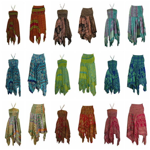 Upcycled 2IN1 Halterneck Tie Dress Retro Print Layered Handkerchief Skirt Free Size Up To 14 P28-P36