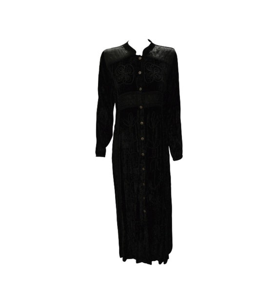 Womens Ladies Gothic Vintage Tone to Tone Embroidered Velvet Quilt shoulder Maxi Dress Free Size Up TO 12