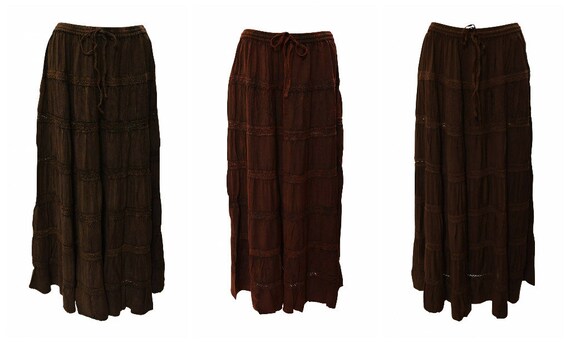 Womens Ladies Boho Floral Lace tiered Gypsy Maxi Skirt Freesize Up To 18