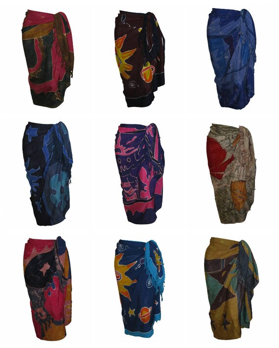 Boho Abstract Hand Printed Sarong Hippie Tasselled Wrap Around Tie Skirt P66-76