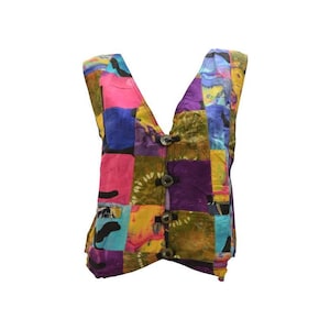 Handmade Recycled Waistcoat Funky Boho Retro Patchwork Vest Size 14 P78