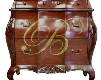 Hand Painted Monogrammed Dresser, Gold Leaf Initial, Antique Red Chest