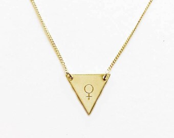 Female Symbol Handstamped Triangle Necklace // Feminist Necklace + Future is Female + Girl Power + She Persisted + Nasty Woman +Gift For Her