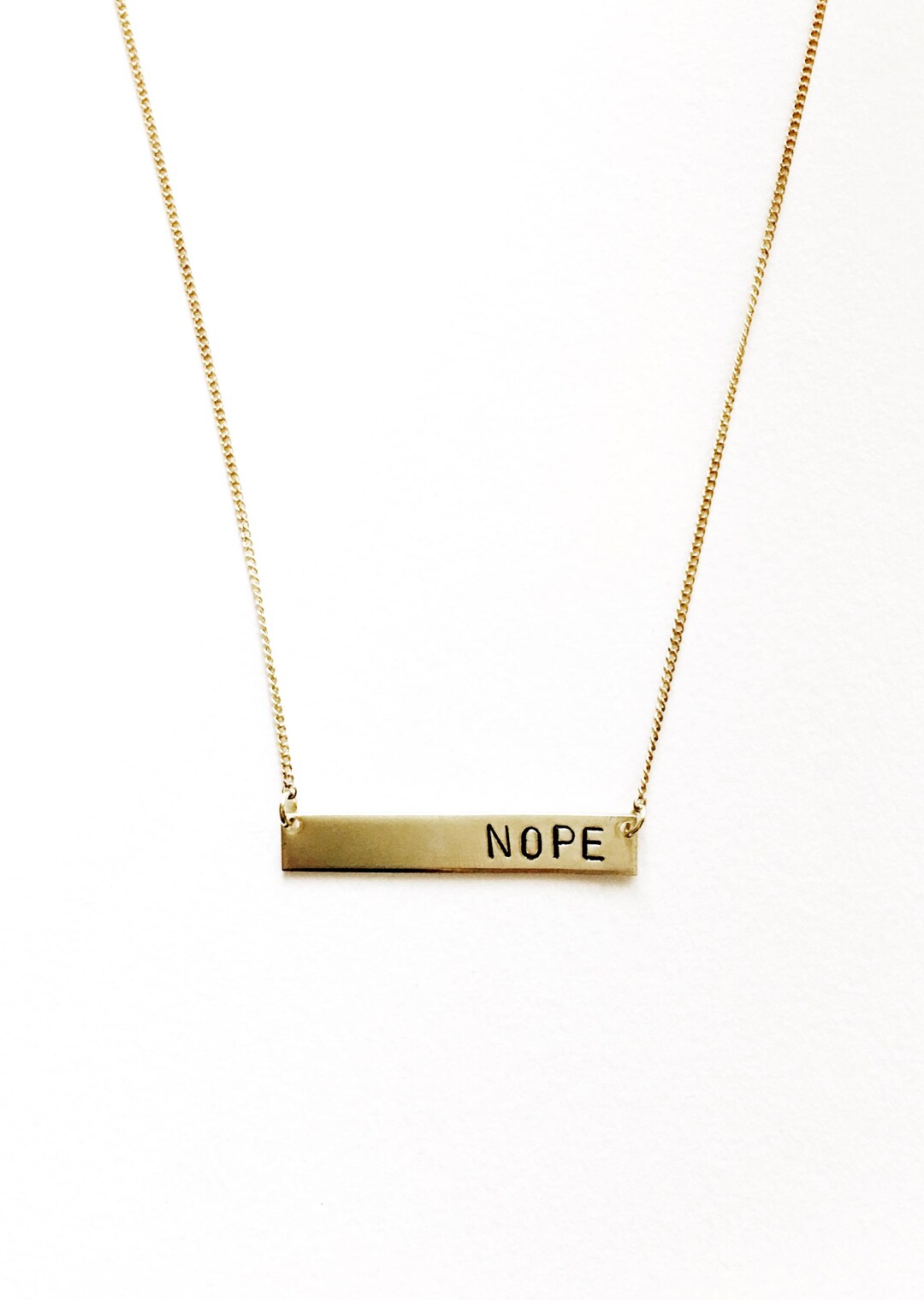 Nope Handstamped Bar Necklace // Feminist + BFF Mantra Necklace + Resistance + Women&#39;s Rights + Empowered Women + Mother&#39;s Day Gift Her