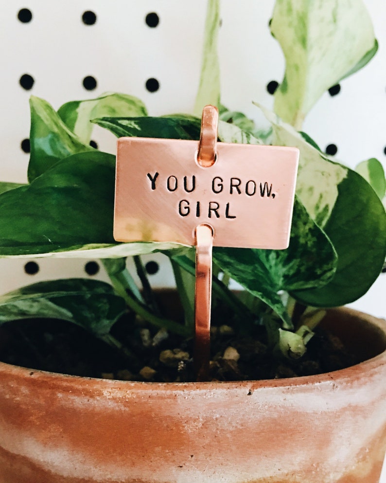 You Grow Girl Copper Plant Marker // Indoor Plant Stake image 0