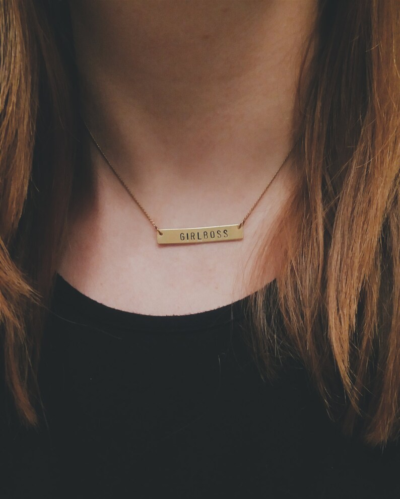 Girl Boss Handstamped Bar Necklace // Feminist Jewelry Etsy