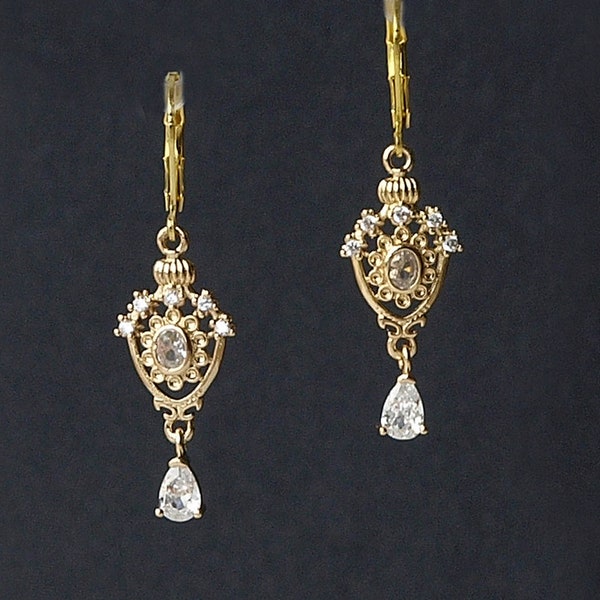 regency earrings, georgian earrings, jane austen earrings, regency re-enactment, regency costume, CLIVEDEN, gold filled lever backs
