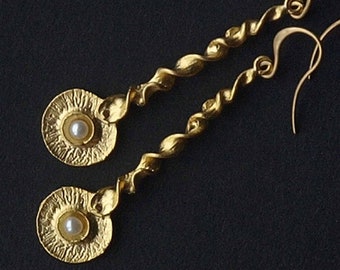 römische Perlen Ohrringe, römisch inspirierte Ohrringe, römisch inspirierte Ohrringe, römisches Reenactment, roman gold, PRISCILLA, vergoldete Ohrhaken