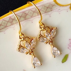 regency earrings, clear zirconia, georgian re-enactment, jane austen, EUGENIE, gold filled ear wires
