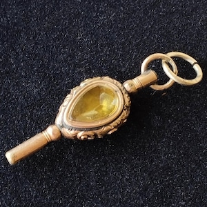 POCKET WATCH KEY, teardrop key, georgian, pocket watch accessory, stone set, regency fashion, 19th century, antique, jane austen, gold cased