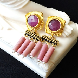 roman reproduction earrings, crotalia, re-enactment, historical replica, pompeii, ancient rome, roman empire, rhodonite, LIVIANA, alloy post