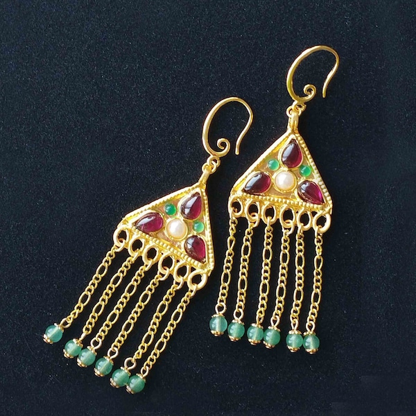 roman reproduction earrings, historical replica, gemstone earrings, roman re-enactment, roman costume,  VIBIANA, gold plated ear wires