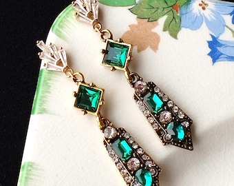 Art Deco Ohrringe, 1920er Jahre Flapper, goldene Zwanziger, Gatsby, Vintage Wedding, ZELDA, vergoldete Ohrstecker