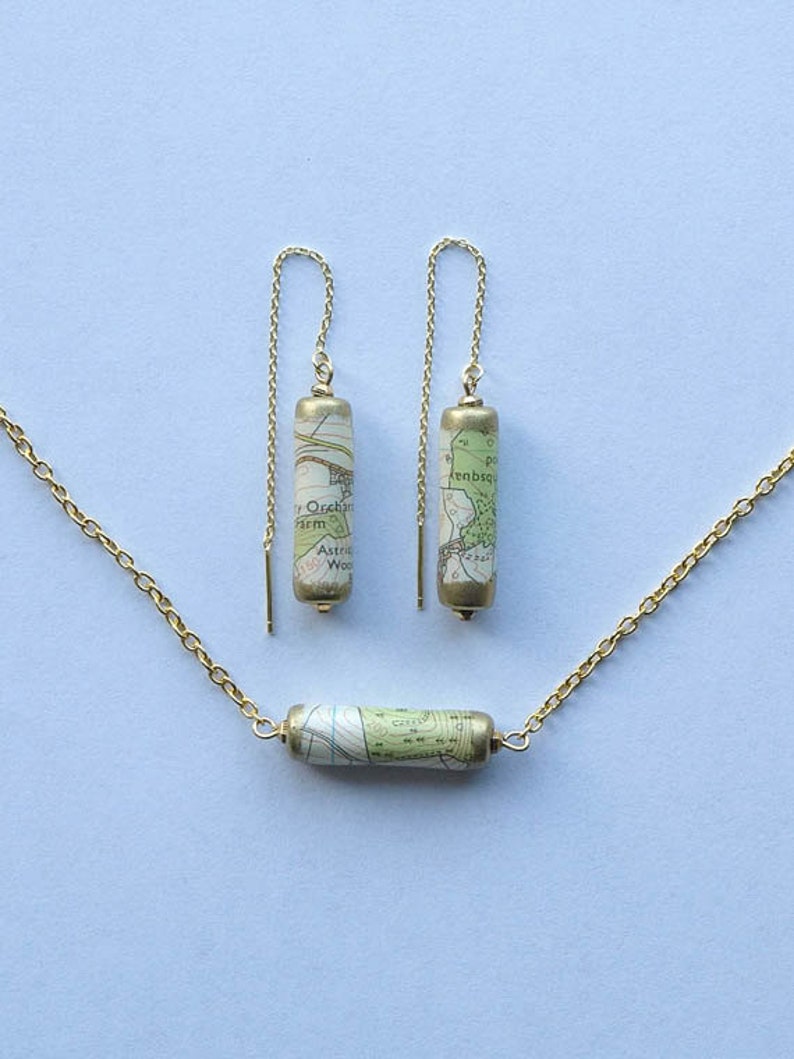 map earrings orienteering ORIENTEERING SET map earrings necklace and earrings set 14Kgold plated threader fittings map earrings travel