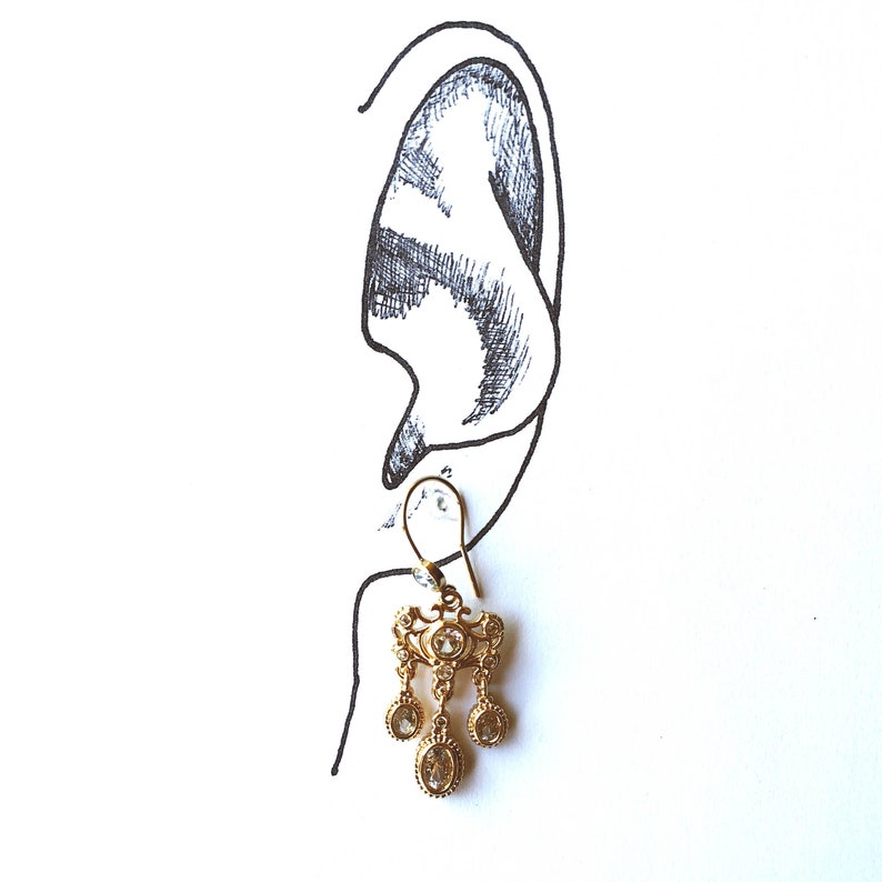 regency reproduction earrings, georgian earrings, regency girandole earrings, regency costume, re-enactment, EVELINA, gold filled ear wires image 2