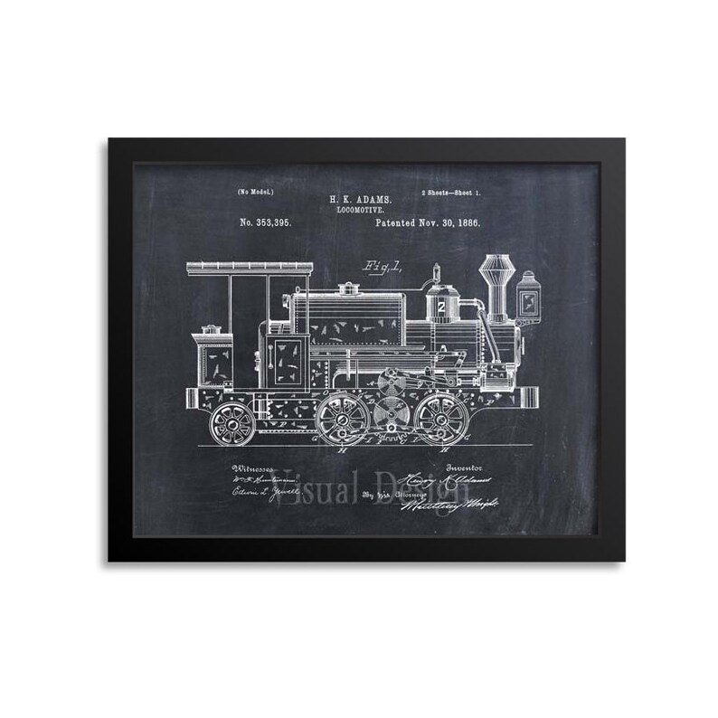 locomotive engine patent print train art print train patent etsy Steam Locomotive Parts Diagram image 0