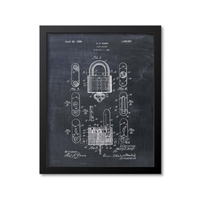 Lock Patent Print Lock Art Print Locksmith Chalkboard