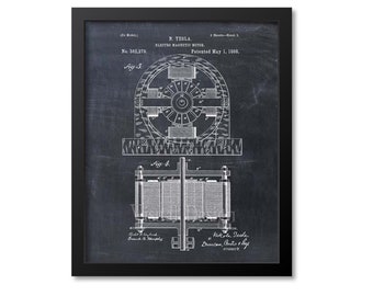 Tesla Electro Magnetic Motor Patent Print Wall Art, Electrical Engineering Art, Science Wall Art, Engineer Gift, Physics Decor