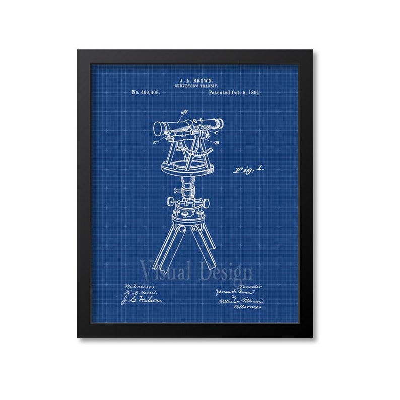 Surveyors Transit Patent Print From 1891 Surveyors Transit Patent Art Print Patent Poster Engin!   eer Art Civil Engineer Gift - 