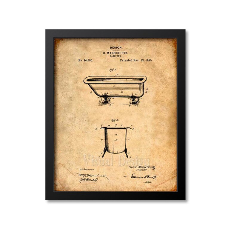 Bathtub Patent Print Art 1895 Bathroom Art Etsy