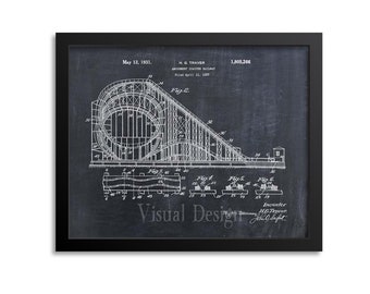Roller Coaster Patent Print, Roller Coaster Patent Art Print, Children's Decor, Amusement Park, Carnival