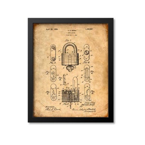 Lock Patent Print Lock Art Print Locksmith Vintage