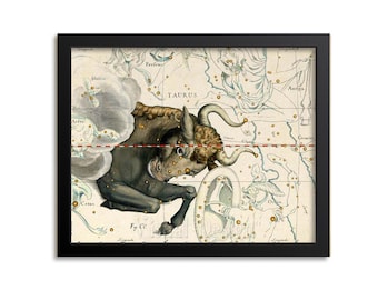 Taurus Zodiac Print Wall Art, Constellation Map, Astrology