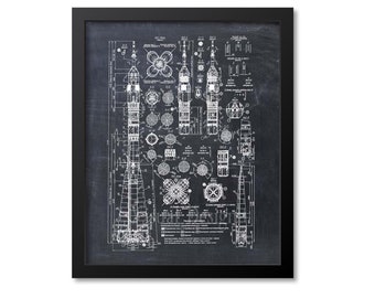 Soviet Rocket Schematics Print, Soviet Space Patent Print Poster, Rocket Science Wall Art, Spaceflight, Space Engineer, Russia, Spaceship