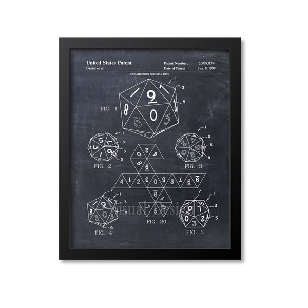 20 Sided Dice Patent Print Wall Art DnD Gift