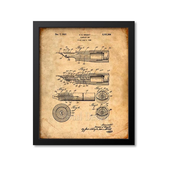 Fountain Pen Patent Print Wall Art Writer Gift