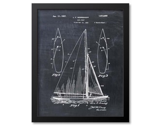 Sailboat Patent Wall Art, Sailing Poster, Sailing Patent Print, Maritime Theme, Beach House Decor, Nautical Art, Sailing Gift